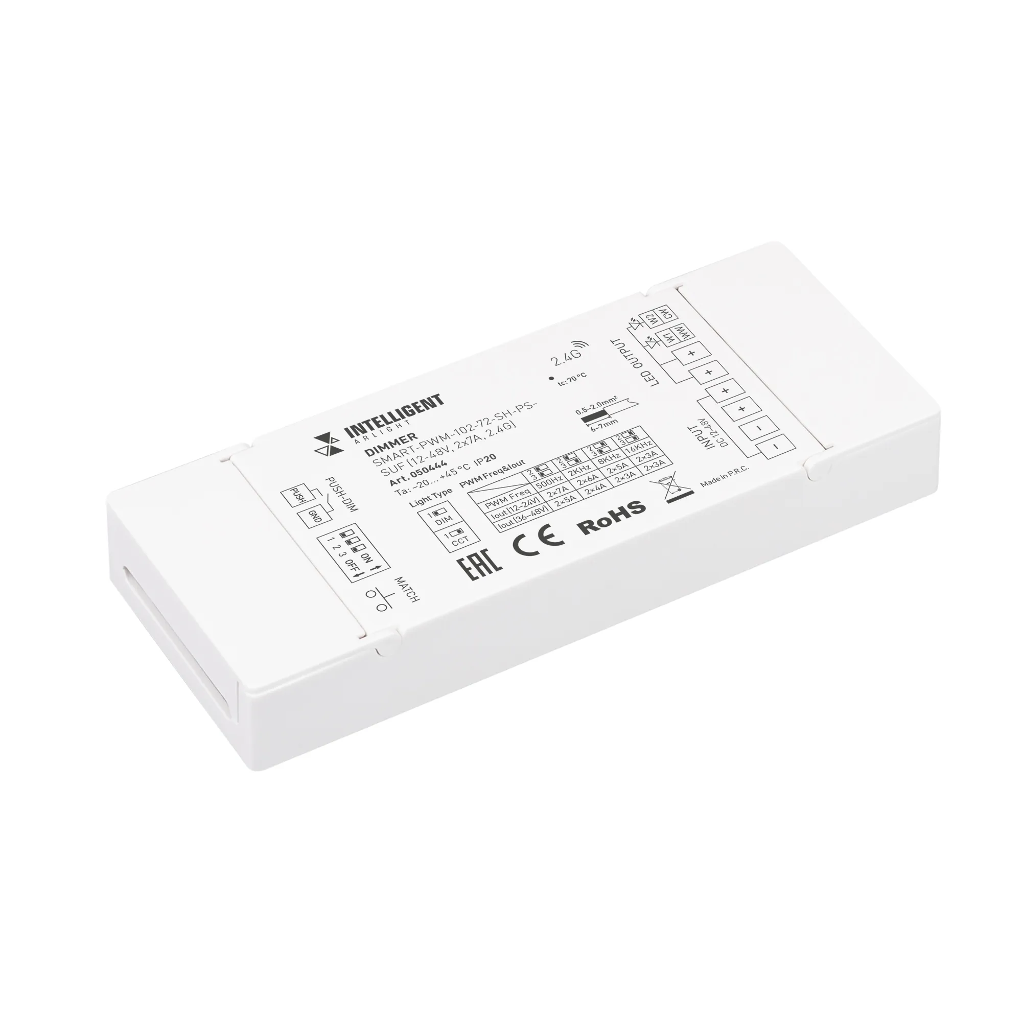 INTELLIGENT ARLIGHT Диммер SMART-PWM-102-72-SH-PS-SUF (12-48V, 2x7A, 2.4G) (IARL, IP20 Пластик, 5 лет) - изображение товара
