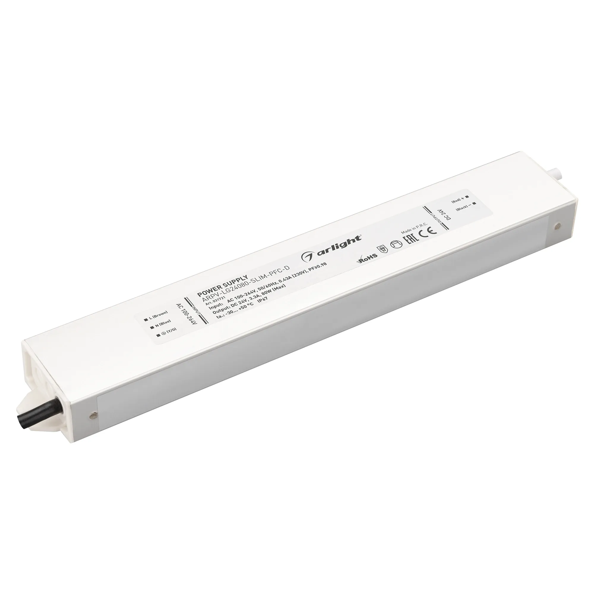 Блок питания ARPV-LG24080-SLIM-PFC-D (24V, 3.3A, 80W) (Arlight, IP67 Металл, 5 лет) - изображение товара