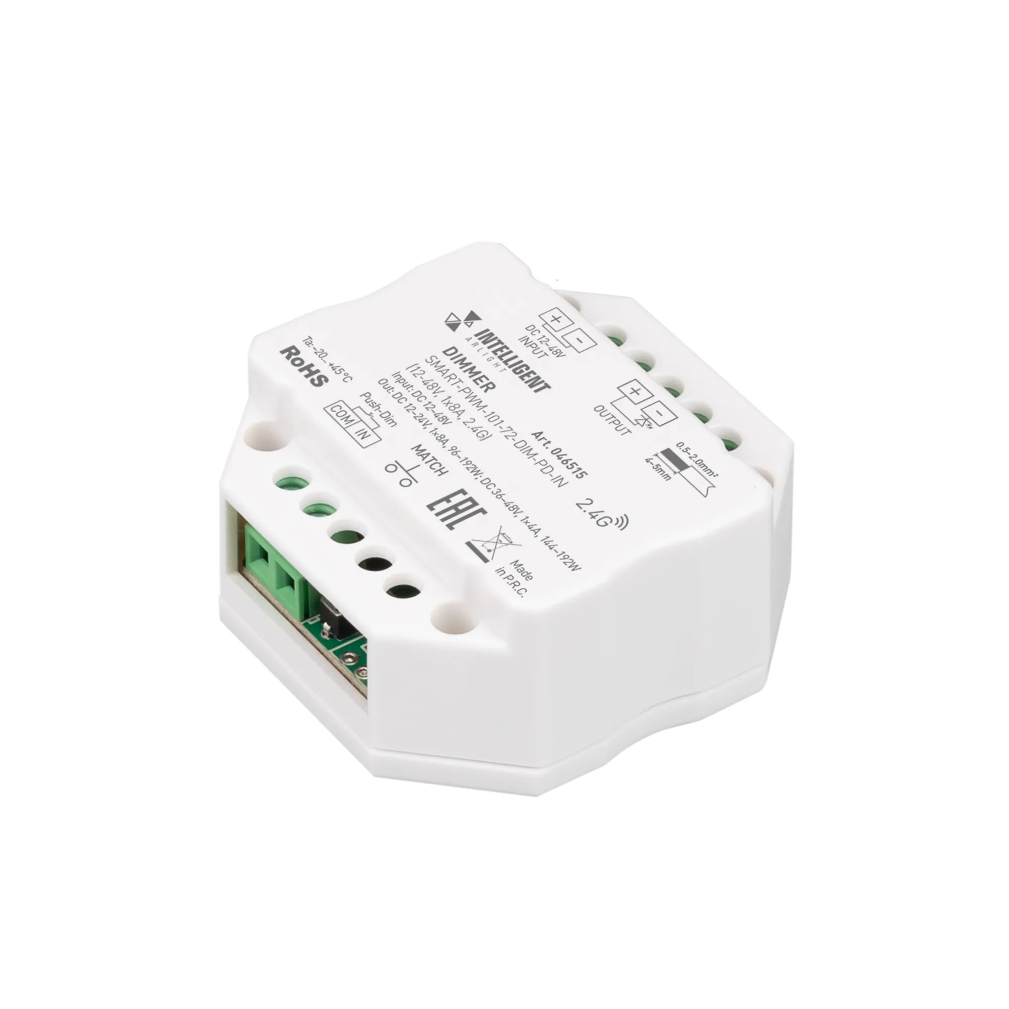 INTELLIGENT ARLIGHT Диммер SMART-PWM-101-72-DIM-PD-IN (12-48V, 1x8A, 2.4G) (IARL, IP20 Пластик, 5 лет)